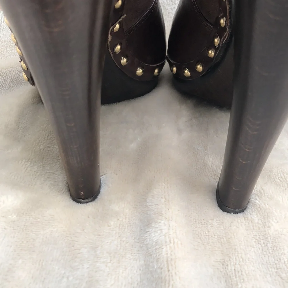 SERGIO ROSSI Chocolate Brown Suede/Leather Over the Knee Boot with Gold Studs